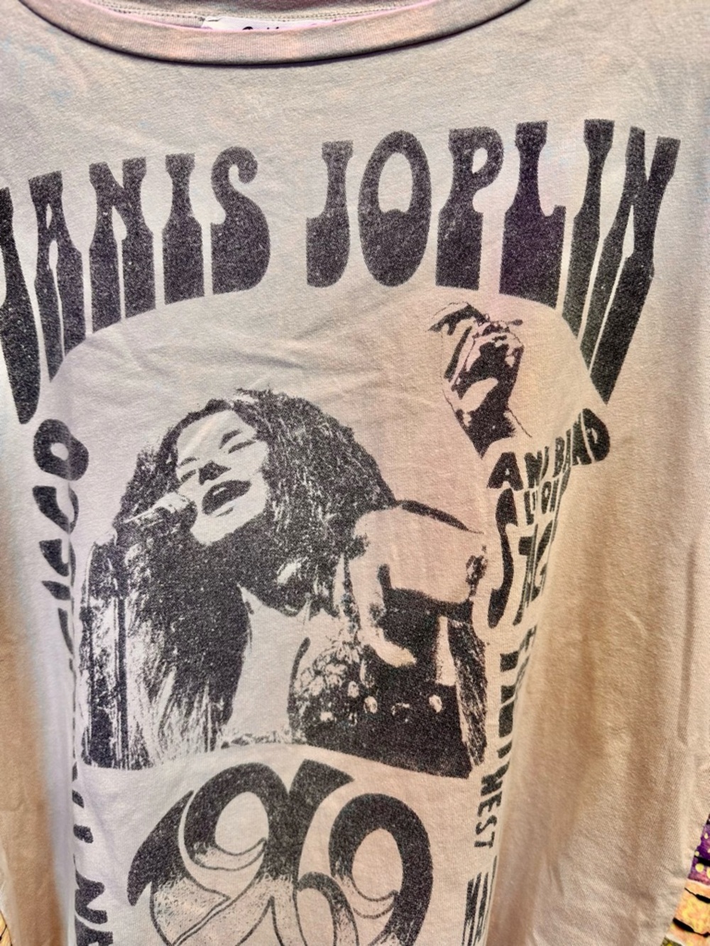 Janis Joplin Graphic Tee with Kantha kimono sleeves- Poncho style - Picture 9 of 9